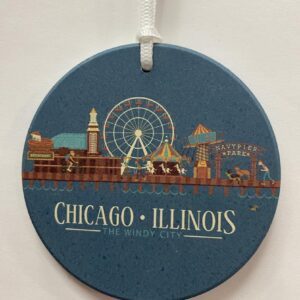 Chicago Illinois grey teal green double sided ceramic ornament