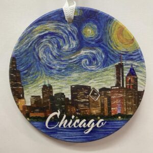 Chicago Van Gogh sky double side printed ceramic ornament
