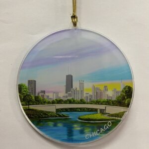 Chicago downtown view from Lincoln park flat round ornament