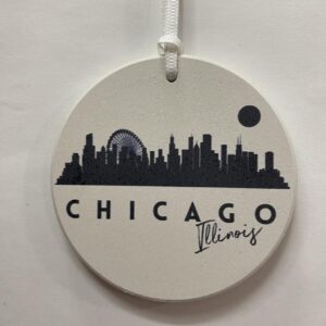 Chicago skyline double sided black on cream ceramic ornament