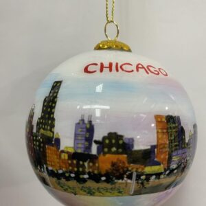 Inside paimted Glass globe Chicago morning in pastel ornament