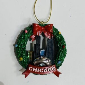 Wreath with Chicago Skyline Ornament