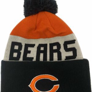 Chicago Bears C logo embroidery double layer knit beanie with removable pomp pomp