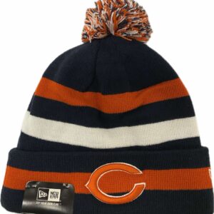 Chicago Bears C logo stripe beanie with removable pomp pomp