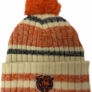 Chicago Bears head logo embroidery ribbed knit beanie with removable pomp pomp ivory- orange