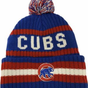 Chicago Cubs logo embroidery multi color knitted beanie size extra large with removable pomp pomp