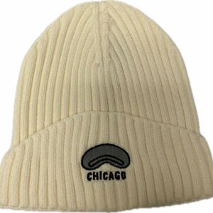 Chicago bean embroidery ribbed knitt beanie for adult in ivory