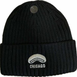 Chicago bean embroidery ribbed knit beanie for kids in black
