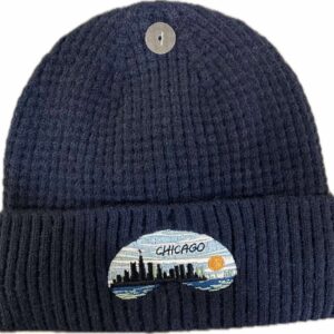 Chicago city bean embroidery ribbed knitt beanie in dark denim
