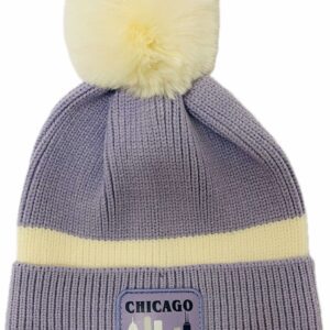 Chicago city sewn on patch ribbed knit beanie with removable pomp pomp in lavender