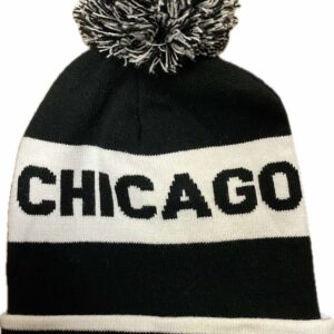 Chicago double layer light weight knitted beanie  with removable pomp pomp in black and white