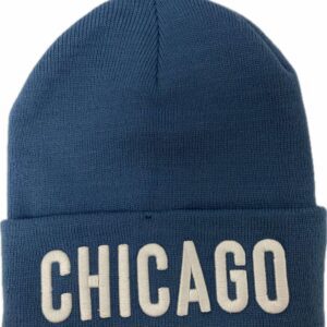 Chicago embroidery double layer knit beanie in denim blue