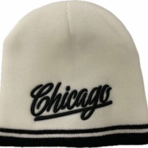 Chicago embroidery double layer light weight knitt beanie in white