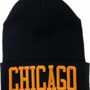 Chciago embroidery fitted double layer knitt beanie in black
