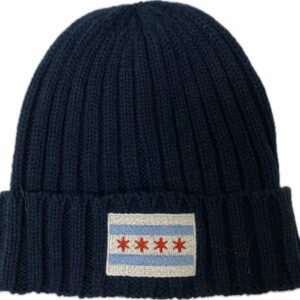 Chicago flag embroidery ribbed knit beanie in dark blue