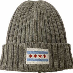 Chicago flag embroidery ribbed knit beanie in heather grey