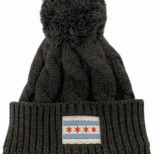Chicago flag embroidery thick cable knit beanie with removable pomp pomp
