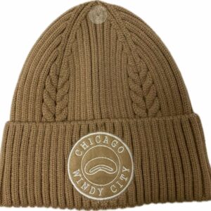 Chicago windy city sewn on patch ribbed knitt beanie in tan