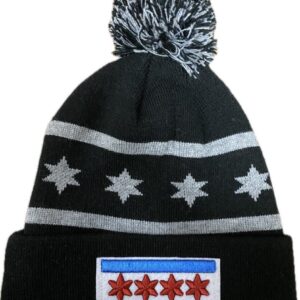Chicago four star embroidery flag knitted beanie with removable pomp pomp