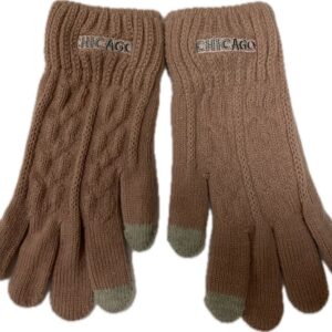 Chicago embroidery midweight cable knit gloves in dusty rose