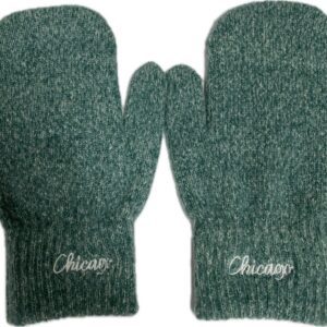 Chicago embroidery thick knit mittens set in heather green