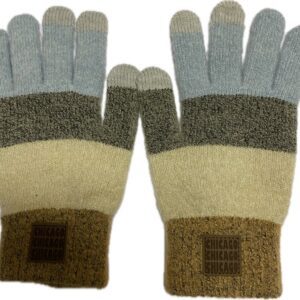 Chicago sewn on patch multicolor knitted gloves in blue and grey