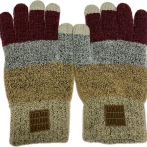 Chicago sewn on patch multicolor knitted gloves in maroon and grey