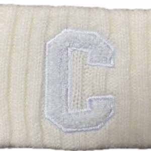 Embroidery C patch ribbed knit headband white