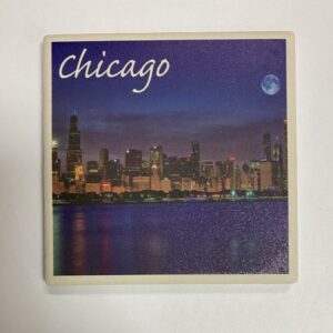 Chicago blue moon view from the lake printed ceramic coaster