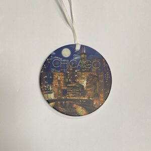 Chicago skyline graphic double side  printed ceramic ornament