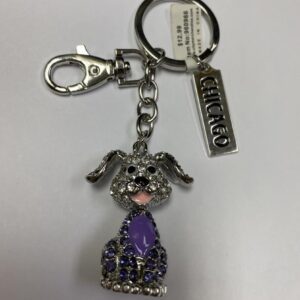 Chicago tag shinny rhinestone dog charm keychain purple and white
