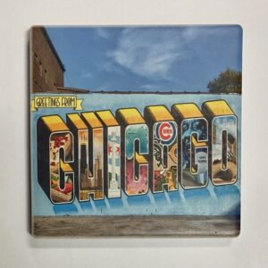 Greeting from Chicago printed fine ceramic coaster