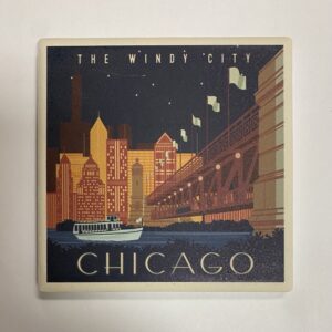 The windy city Chicago at night printed ceramic coaster