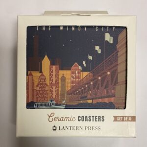 The windy city Chicago at night Set of 4 printed ceramic coasters