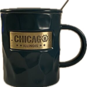 Chicago ceramic mug with lid and spoon