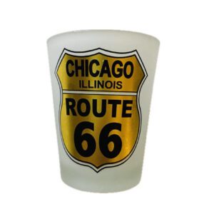 Chicago Route 66 frosted shot glass with gold detail