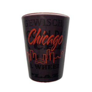 Chicago skyline red letter shot glass