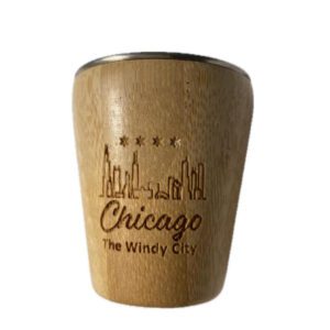 Double layer bamboo and stainless steel shot glass