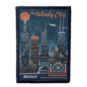 The windy city red moon iron on patch