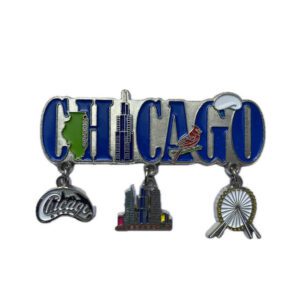 Blue Chicago metal magnet with charms