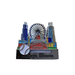 Chicago Illinois metal magnet with sliding baseball