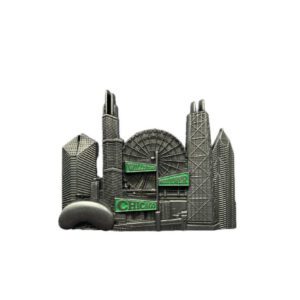 Chicago cityscape metal magnet with green street signs