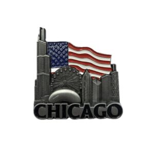 Chicago skyline US flag metal magnet