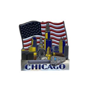 Chicago skyline metal magnet with sliding train