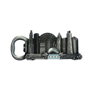 Chicago skyline with flag metal bottle opener magnet large