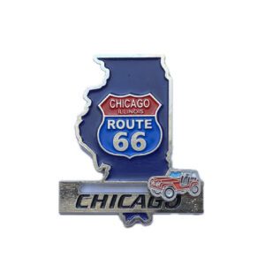 Route 66 map of Illinois metal magnet with sliding car